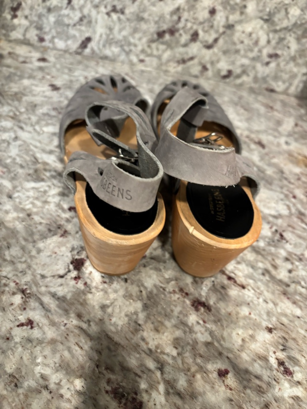 Swedish Hasbeens Grey Suede Cutout Ankle-Strap Clogs - Picture 11 of 11